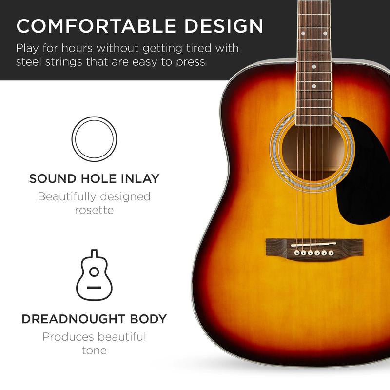 Best Choice Products 41In Full Size All-Wood Acoustic Guitar Starter Kit W/ Gig Bag, Pick, Strap, Rag